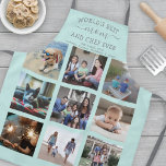 Tablier N'importe quel texte Photo Collage Meilleure maman<br><div class="desc">Célébrez les joies simples de la famille et des petits-enfants avec un élégant collage photo personnalisé turquoise tablier bleu et gris. Les images et tout le texte sont simples à customiser. Citation qui dit "World's Best Mom and Chef Ever We Love You" peut être personnalisé pour maman, maman, grand-mère, Nana,...</div>