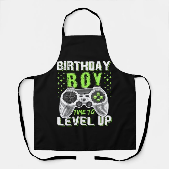 Tablier Niveau Up Anniversaire Jeu vidéo pour garçon (Recto)