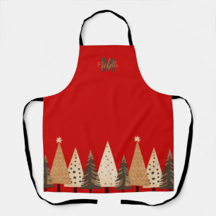Tablier Noël Arbre de vacances Cuisson rouge Monographie