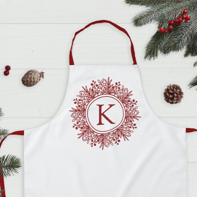 Tablier Noël au monogramme de flocon de neige personnalisé (Monogrammed Christmas Kitchen Apron for Holiday Baking)