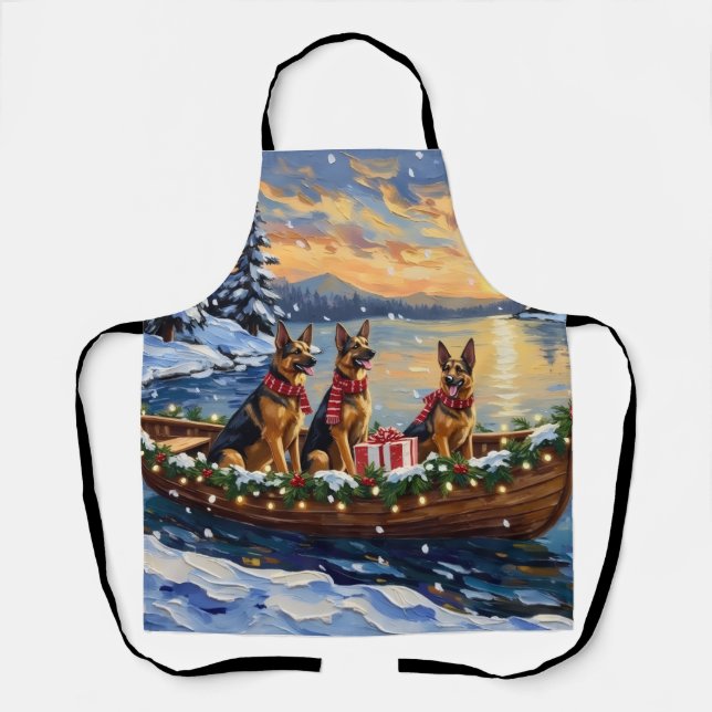 Tablier Noël Bateau de Berger Allemand Fêtes (Recto)
