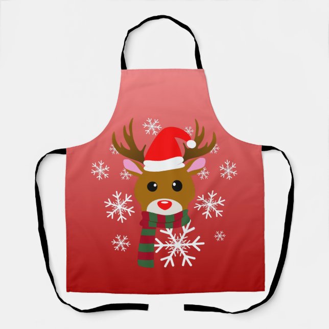 Tablier Noël blanc Rudolph le renne à nez rouge (Recto)