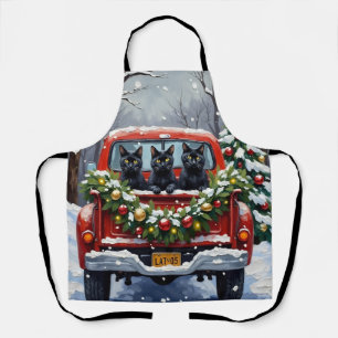 Tablier Noël Camion Rouge Chat Noir Fêtes