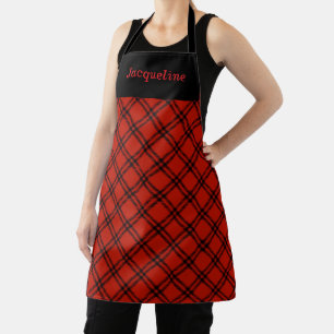 Tablier Noël carreaux noir et rouge personnalisé