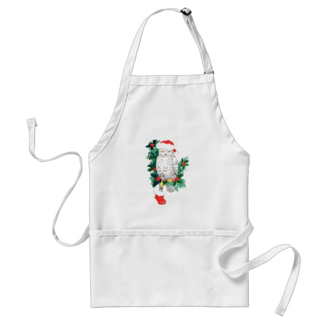 Tablier Noël Chouette neigeuse Cadeaux Stocking Holly Conç (Devant)