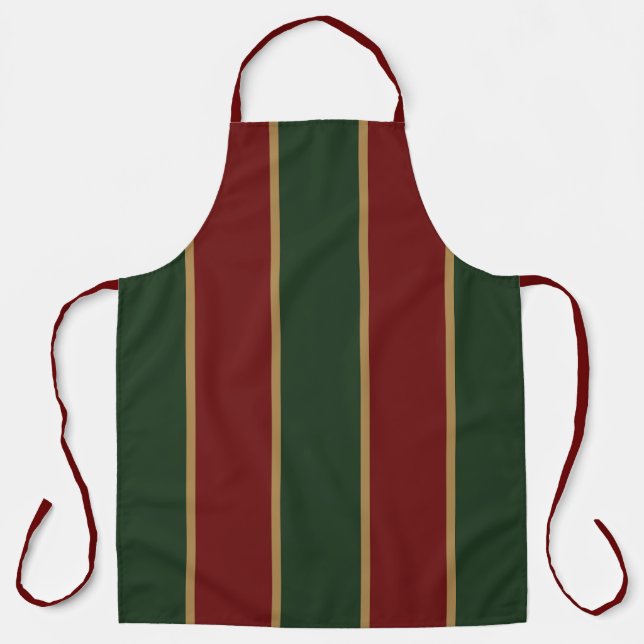Tablier Noël Classique Vert Et Rouge Avec Garniture Dorée (Recto)
