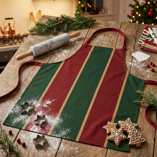 Tablier Noël Classique Vert Et Rouge Avec Garniture Dorée