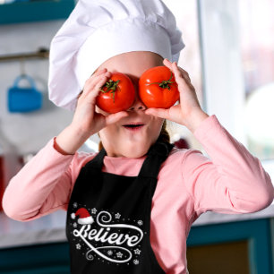 Tablier Noël Croire Père Noël - Noir de chapeau de Père No