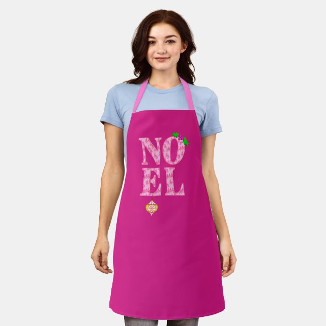 Tablier NOEL dans un Motif d'arbre de Noël rose (Porté)