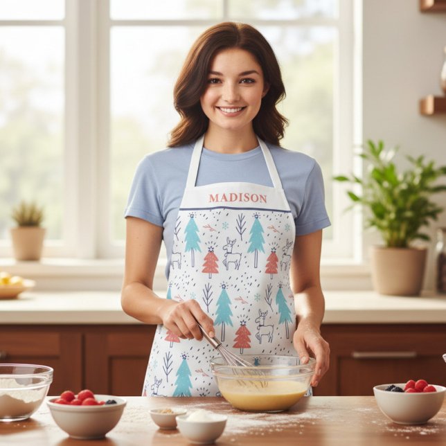Tablier Noël des rennes modernes mignons Nom personnalisé (Créateur téléchargé)