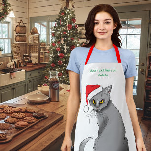 Tablier Noël Drôle Chat Gris Grincheux Humour Férié