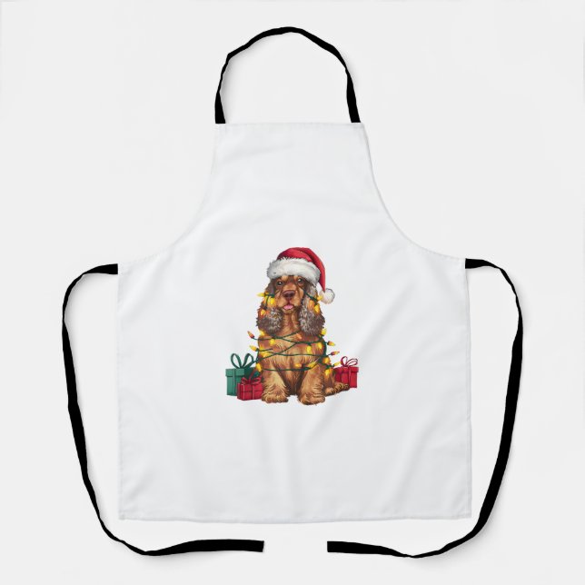 Tablier Noël Éclairage Santa Chapeau Cocker Spaniel Chien  (Recto)
