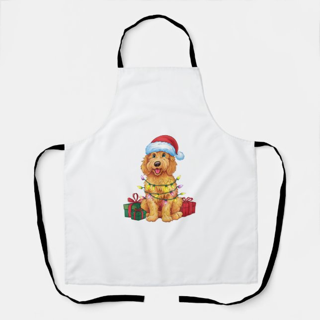 Tablier Noël Éclairage Santa Chapeau Goldendoodle Chien No (Recto)