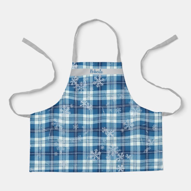 Tablier  Noël Élégant À Carreaux Bleu  (Recto)