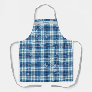 Tablier Noël Élégant Carreaux Bleus