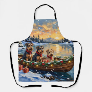 Tablier Noël en bateau avec Airedale Terrier