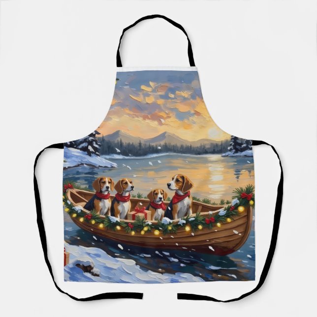 Tablier Noël en bateau avec Beagle (Recto)