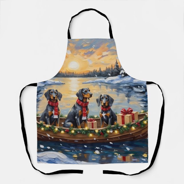 Tablier Noël en bateau avec Bluetick Coonhound (Recto)