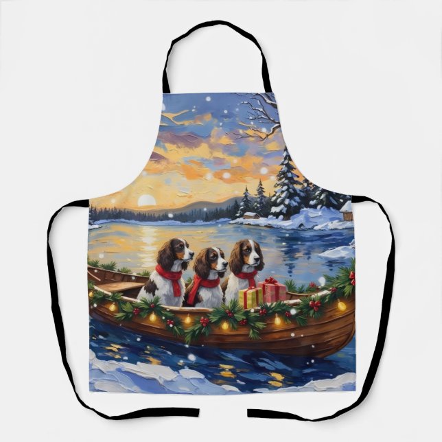 Tablier Noël en bateau avec Springer Spaniel (Recto)