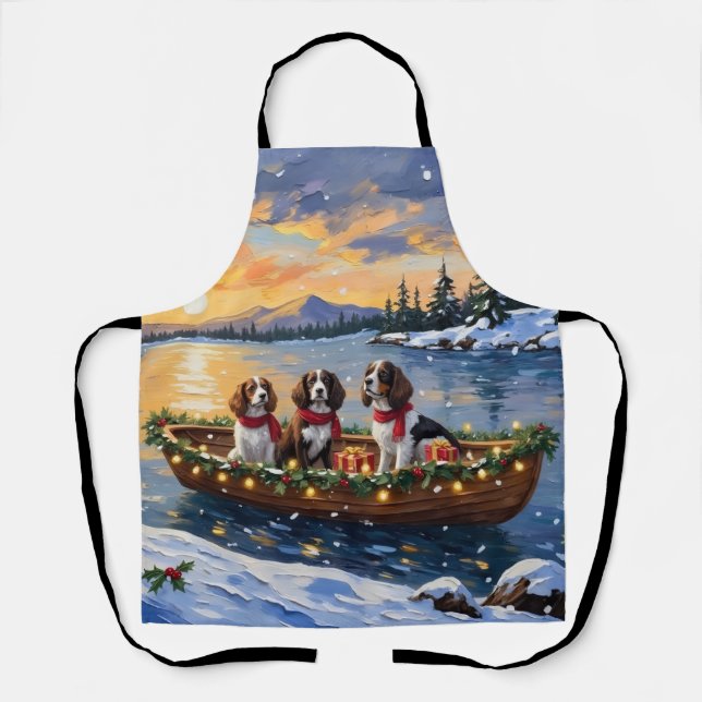 Tablier Noël en bateau avec un Brittany Spaniel (Recto)
