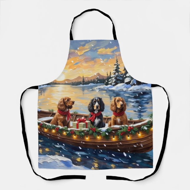 Tablier Noël en bateau avec un Cocker Spaniel (Recto)
