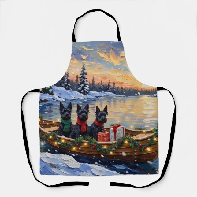 Tablier Noël en bateau avec un Terrier Écossais (Recto)