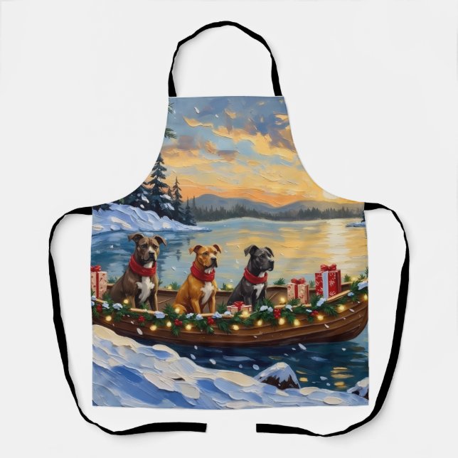 Tablier Noël en bateau de Pitbull pour les Fêtes (Recto)