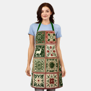 Tablier Noël en carrés de patchwork rouge et vert vintage