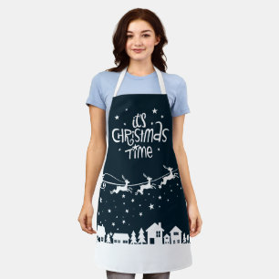 Tablier Noël fête bleue vacances père Noël rennes