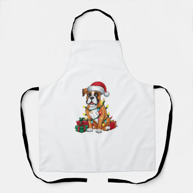 Tablier Noël Feu d'éclairage Santa Hat Boxer Chien Noël (Recto)