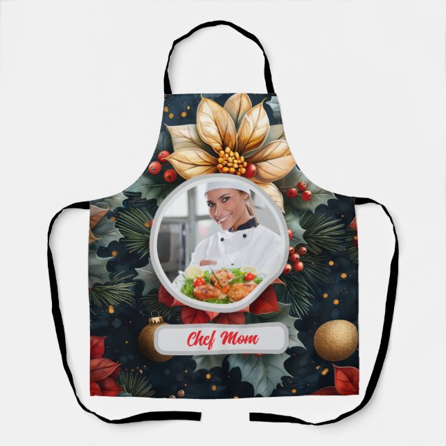 Tablier Noël Floral Personnalisé Chef Maman Photo Apron (Recto)