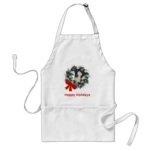 Tablier Noël Greyhound Wreath Bow Holiday Apron