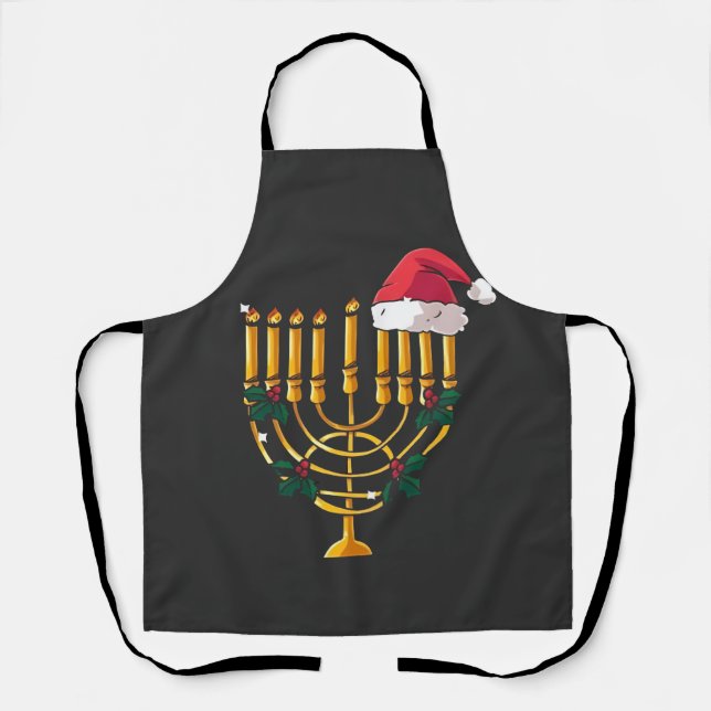 Tablier Noël Hanukkah Juif Père Noël Menorah  (Recto)