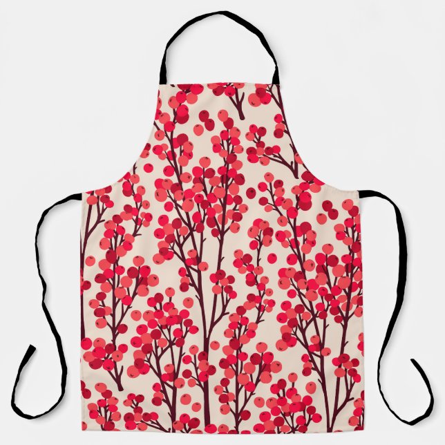 Tablier Noël Holly Berries Motif sans fil (Recto)