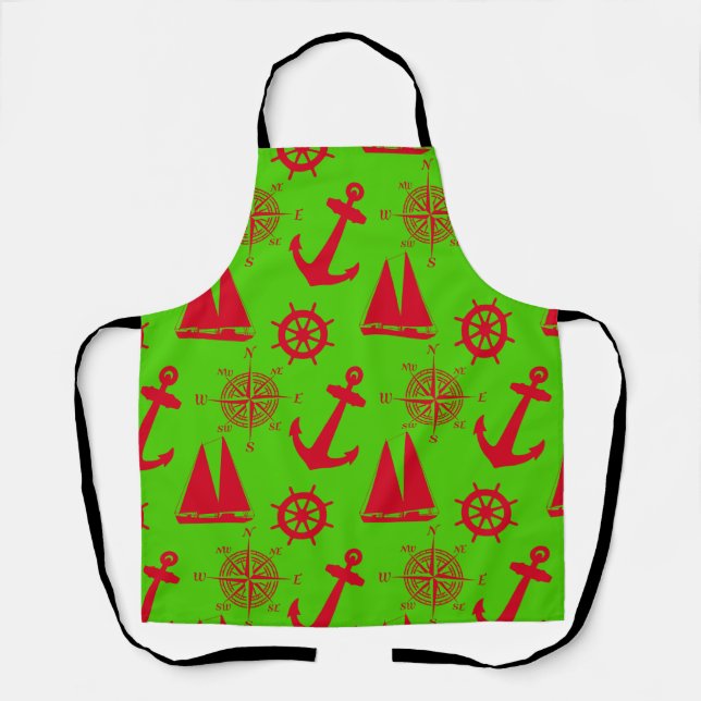 Tablier Noël marin côtier rouge et vert (Recto)
