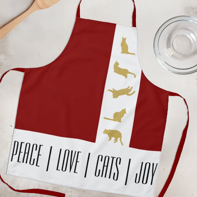 Tablier Noël Moderne Chat Rouge Blanc Or (Créateur téléchargé)