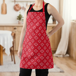 Tablier Noël Motif de flocon de neige nordique rouge et bl