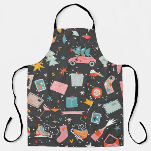 Tablier Noël noir : motif vintage orné.