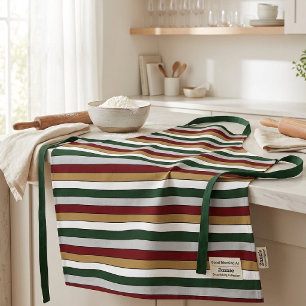 Tablier Noël Or Vert Rouge Argent Et Rayures Blanches