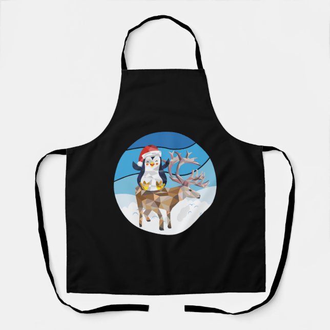 Tablier noël Penguin chevauchant un wapiti (Recto)