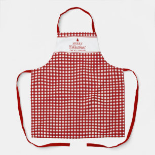 Tablier Noël personnalisé à carreaux rouges classiques 
