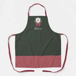 Tablier Noël personnalisé avec monogramme mignon vert et r