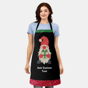 Tablier Noël personnalisé Rouge Vert Gnome Black Chef