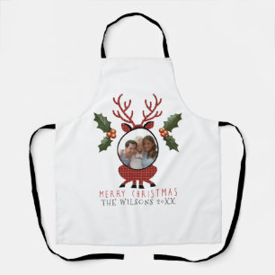 Tablier Noël Plaid Renne avec Photo Personnalisée