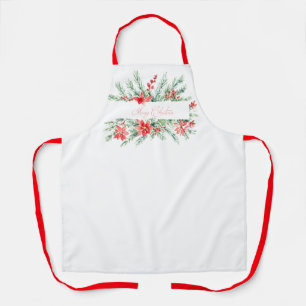 Tablier Noël poinsettia aquarelle et verdure