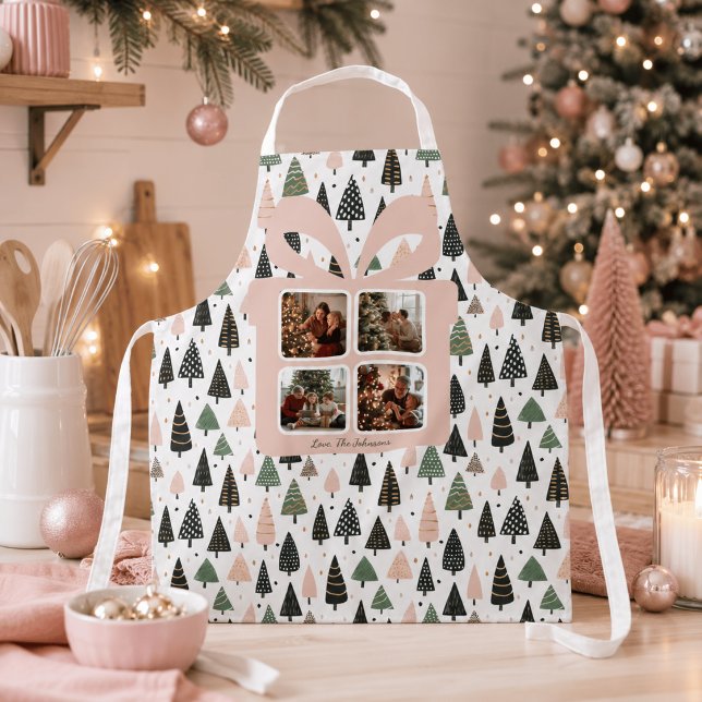 Tablier Noël rose moderne personnalisé  (Créateur téléchargé)