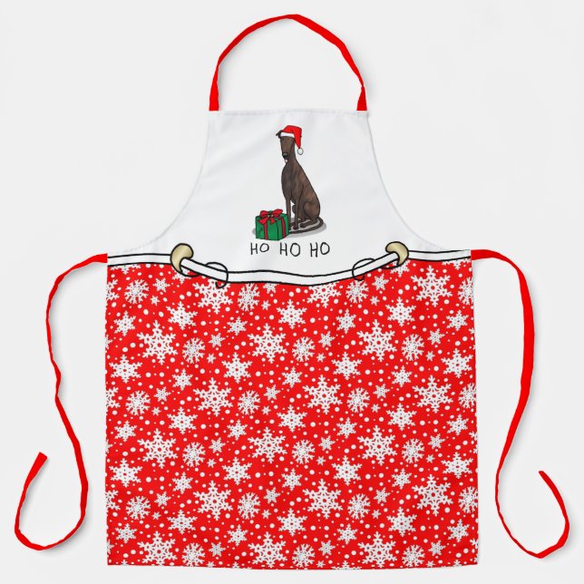 Tablier Noël Santa Hat Greyhound Dog (brindle) Drôle (Recto)