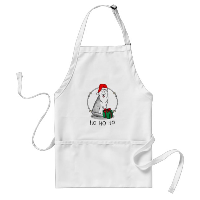 Tablier Noël Santa Hat Sibérien Husky (argent) mignonne (Devant)
