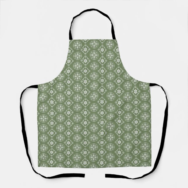 Tablier Noël Simple Vert mignon Flocon de neige minimal (Recto)