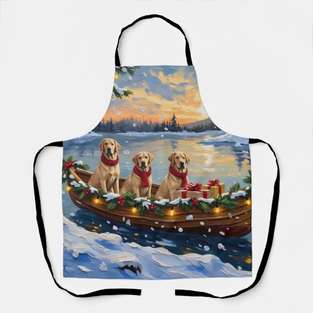 Tablier Noël sur un bateau avec Labrador Retriever (Recto)